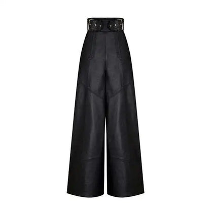 CM.YAYA Women Fashion Faux Leather High Waist Wide Leg Loose Pants Sashes Zipper 2025 Spring Party Casual Street PU Trousers