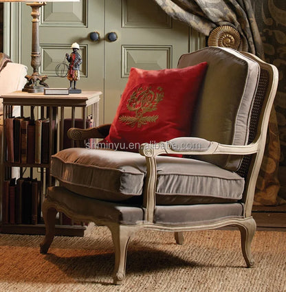 French farmhouse antique wooden armchair lounge living room furniture with stool accent chair | Kimlud Office Luxury Chair