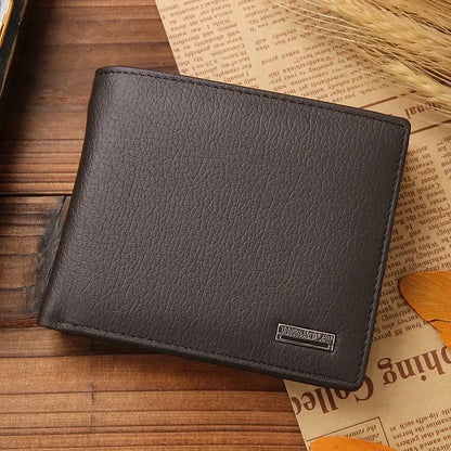 Genuine Leather Mens Wallet Premium Product Real Cowhide Wallets For Man Short Black Wallet Portefeuille Homme Short Purses