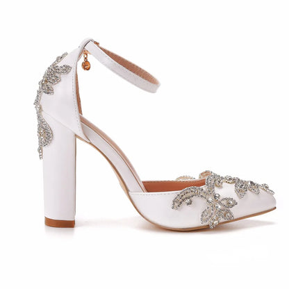 Summer Brand Women Sandals Party Flower Rhinestone Cover Heel 10.5 CM Square Heel Lady Wedding Hot Sale Lovely Women Shoe - Kimlud