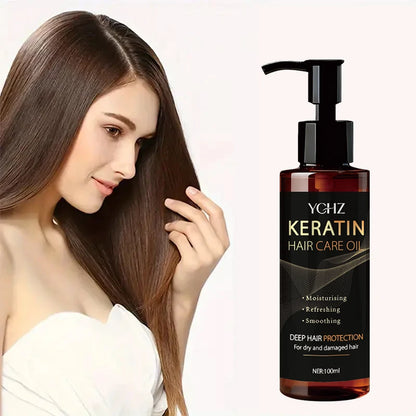 Keratin Hair Oil, Nourishes and Protects Hair, Effectively Moisturizes and Cares for It, Instantly Makes Hair Shiny and Smooth, with a Charming Fragrance, Suitable for All Dry and Frizzy Hair Types