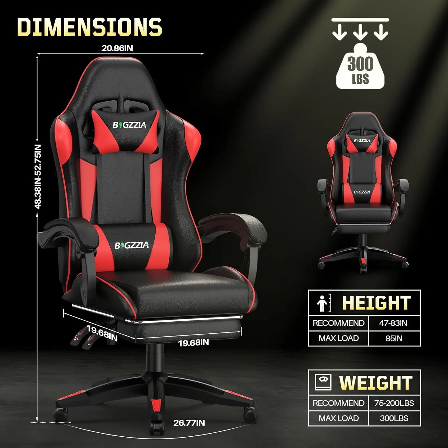 Gaming Chair, Gamer Chair with footrest and Massage Lumbar Support, Height Adjustable Video Game Chair with, Customized
