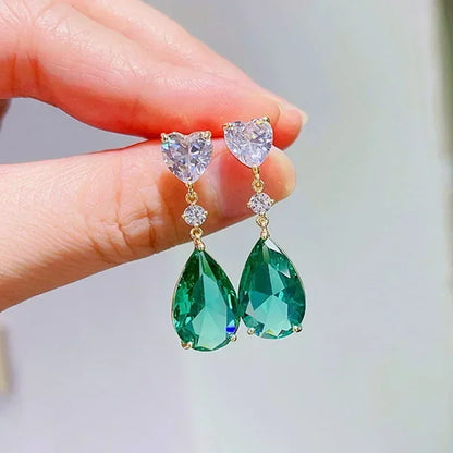 Fashionable Banquet Elegant Emerald Cubic Zirconia Earrings, High-end Inlaid Wedding Style Swaying Jewelry Accessories |...