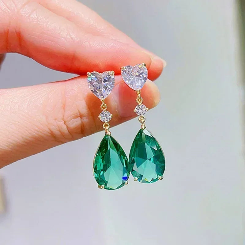 Fashionable Banquet Elegant Emerald Cubic Zirconia Earrings, High-end Inlaid Wedding Style Swaying Jewelry Accessories |...