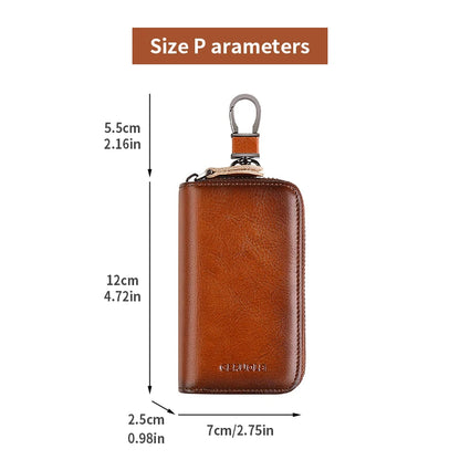 Men'S Key Holder with 2 Card Slots + 1 ID Key Clip + 6 Key Rings + 1 Car Key Chain, Genuine Leather Large Capacity Multi-Car