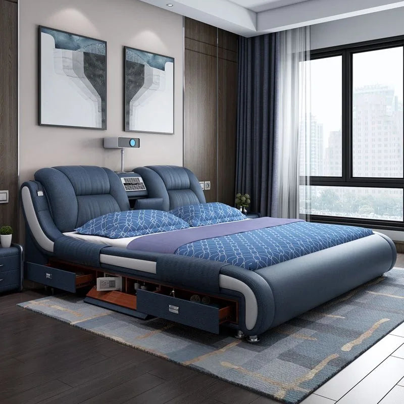 Modern Luxury Bedroom Furniture Smart Electric Massage Up-holstered Beds king Size Double Bed Mattress Plus Frame with...