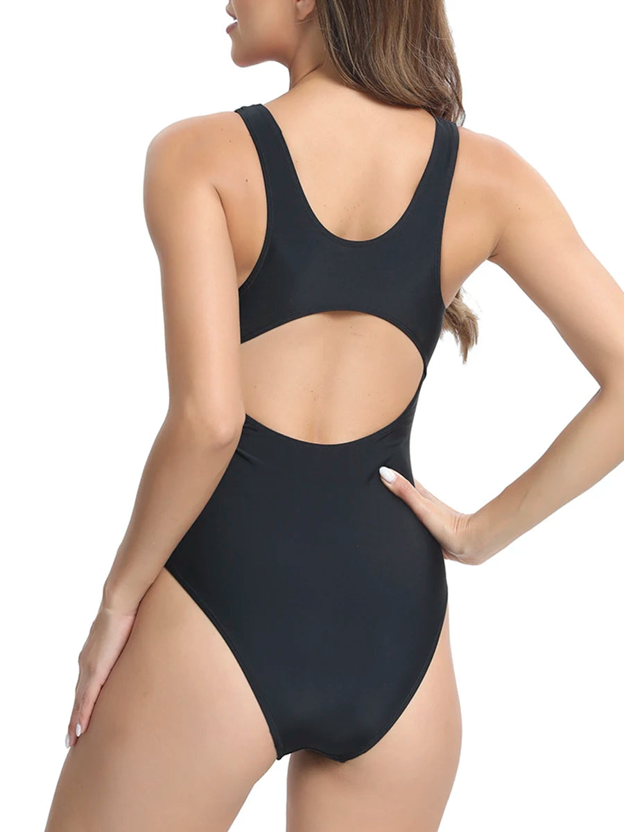 2026 Block Color One Piece Swimsuit Women Sporty Swimwear Female Bathers Bathing Swimming Swim Suit Beachwear - Kimlud