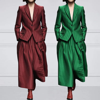 UOOZEE Office Lady Formal Business 2 Piece Sets Striped Long Sleeves Notched Collar Blazer & High Waisted Wide Leg Pants...