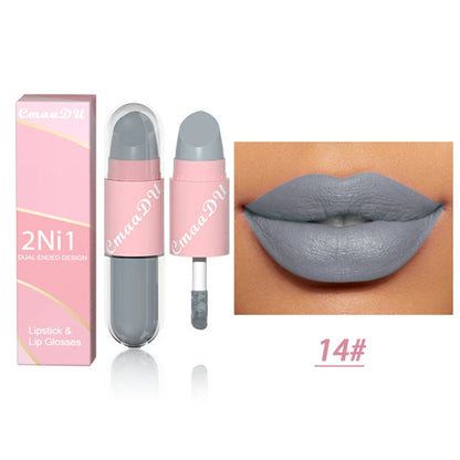 18 Colors 2 in 1 Matte Lipstick Liquid Purple Lip Glaze Double Head Lip Makeup Lasting Waterproof Velvet Sexy Dark Red...