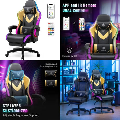 Ergonomic LED RGB Gaming Chair for Adults - Comfortable Video Gaming Seat with Lumbar Support and Long-Term Use Features