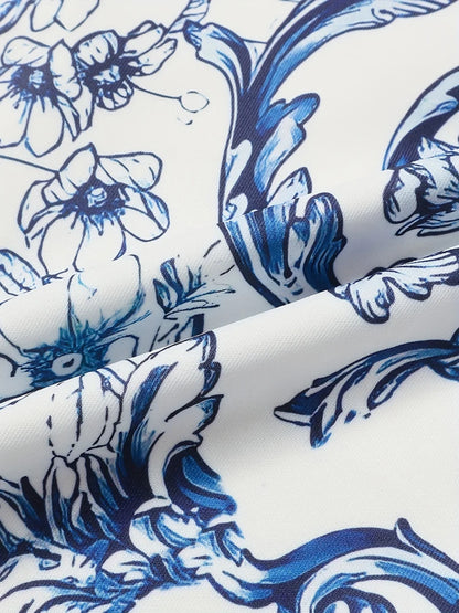 Plus Size Women's Floral Print Zip Hooded Jacket Casual Jacket Lightweight Floral Coat Windbreaker Standing Collar