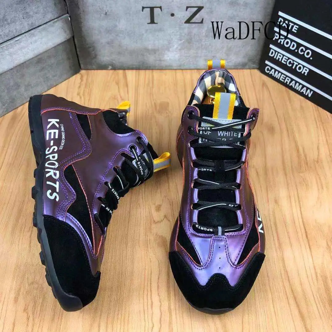 Men High Top Chunky Sneakers Fashion Casual Microfiber Leather Mesh Breathable Increased Internal Cover Bottom Platform Shoes