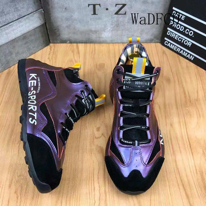 Men High Top Chunky Sneakers Fashion Casual Microfiber Leather Mesh Breathable Increased Internal Cover Bottom Platform Shoes
