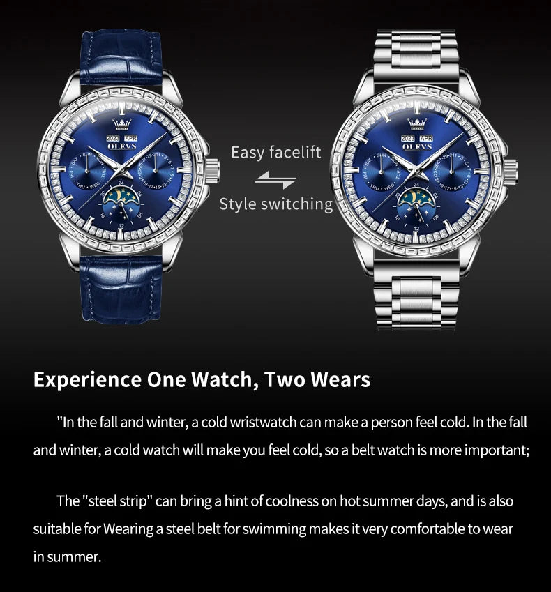 OLEVS 6695 Luxury Man Watch Original Brand Diamond Bezel Moon Phase Waterproof Glow Automatic Mechanical Wrist Watches...