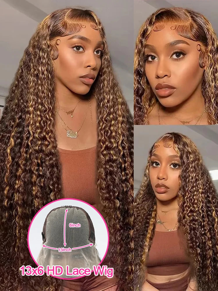 Vietnamese Curly Wigs Highlight Ombre Wear and Go Glueless Wig Human Hair Deep Wave Frontal Wigs 13x4 13x6 HD Lace Frontal Wigs