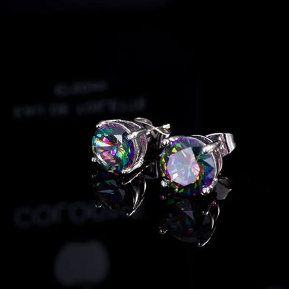 Rainbow Crystal Multicolor Zircon Earring 5/6/7/8mm Round Stone Stud Earrings For Women Trendy Silver Color Wedding...