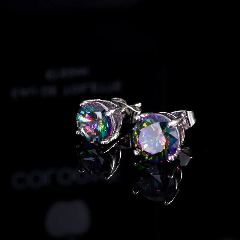 Rainbow Crystal Multicolor Zircon Earring 5/6/7/8mm Round Stone Stud Earrings For Women Trendy Silver Color Wedding...