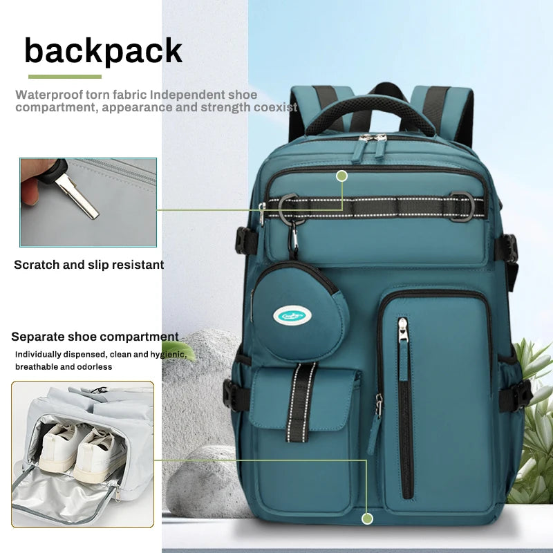 Fashionable large capacity multi pocket multifunctional outdoor travel backpack, handbag hiking bag suit