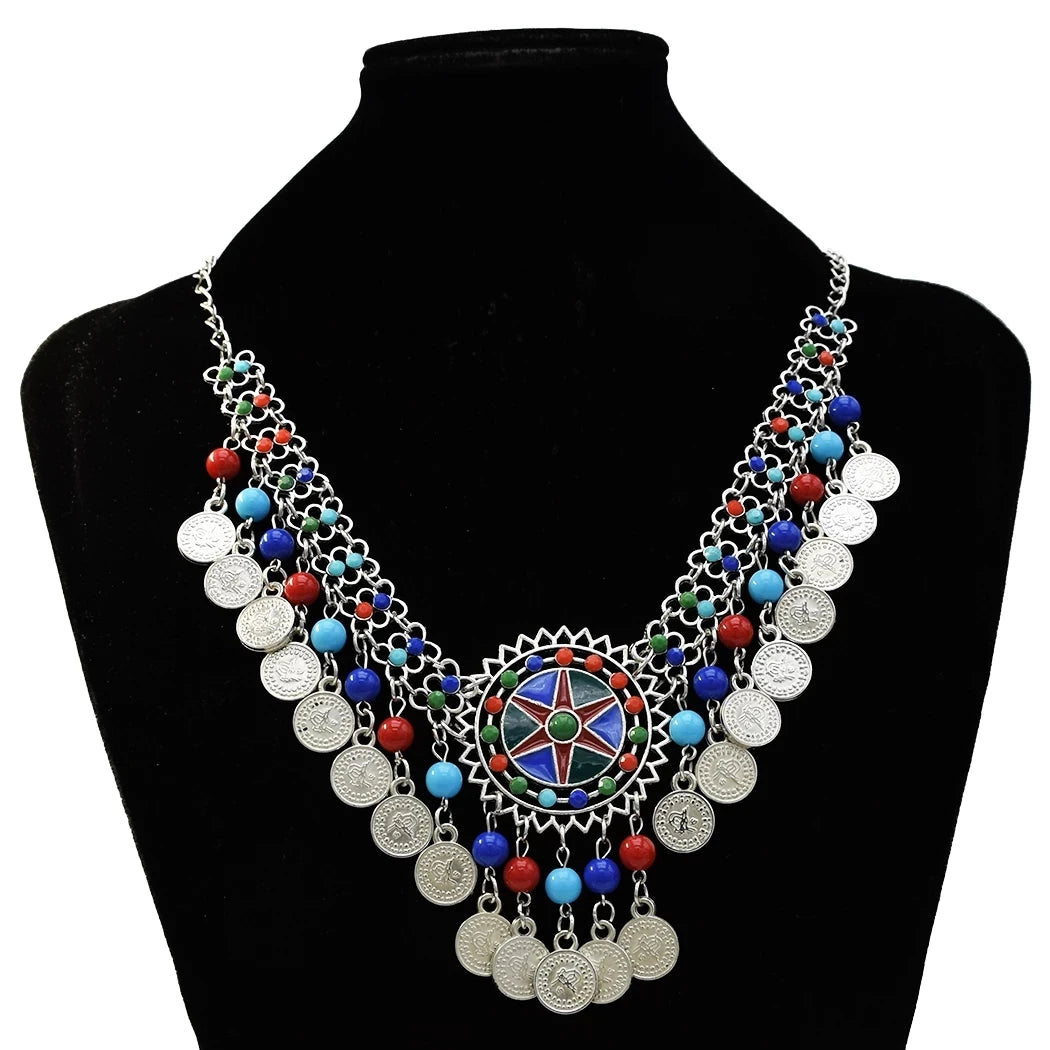Gypsy Boehmian Hippie Collar Necklaces for Women Big Chunky Tibetan Silver Metal Necklace Festival Turkish Party Jewelry...