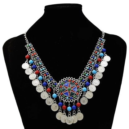 Gypsy Boehmian Hippie Collar Necklaces for Women Big Chunky Tibetan Silver Metal Necklace Festival Turkish Party Jewelry...