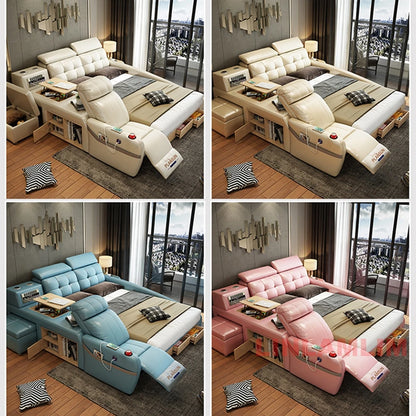 MINGDIBAO Massage Bed with Ultimate Comfort and Genuine Leather Multifunctional Frame - Bluetooth Speaker, Safe Air...