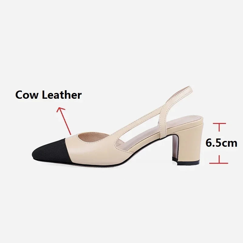 LeShion Of Chanmeb 33-43 Women Luxury Brand Designer Shoes Woman High Heeled Genuine Leather Slingbacks Beige Nude Pumps Classic - Kimlud