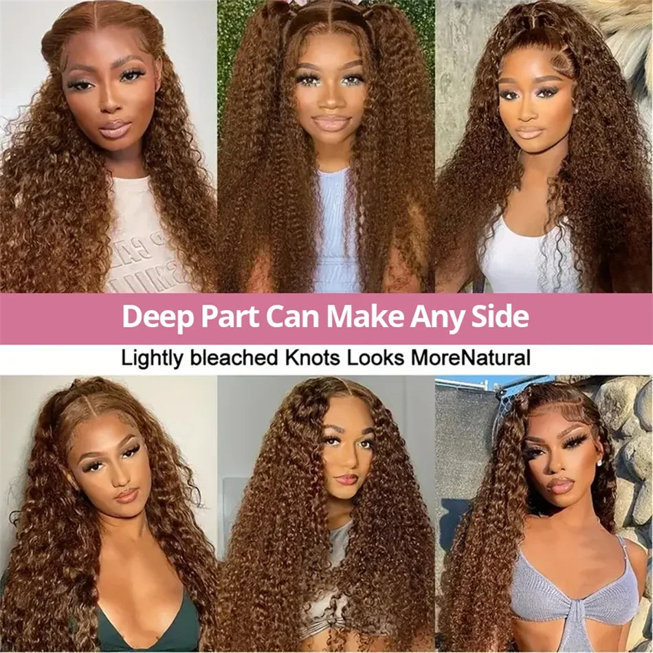 Chocolate Brown Deep Wave Lace Front Human Hair Wigs Transparent 13x4/13x6 Deep Curly Pre Plucked Human Hair Lace Frontal Wigs