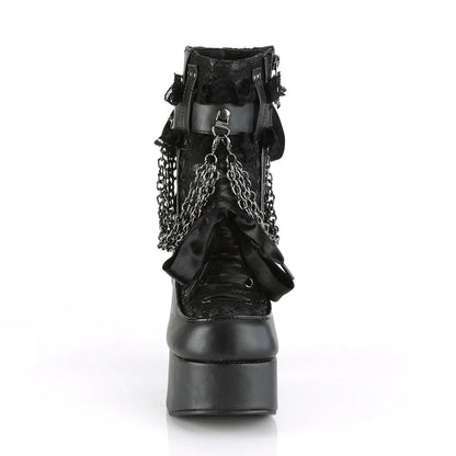 Gothic Style Chain Lace Up Bow Women Short Boots Retro Round Toe Square Heel Chunky Platform Ankle Boots Punk Ladies Party Shoes