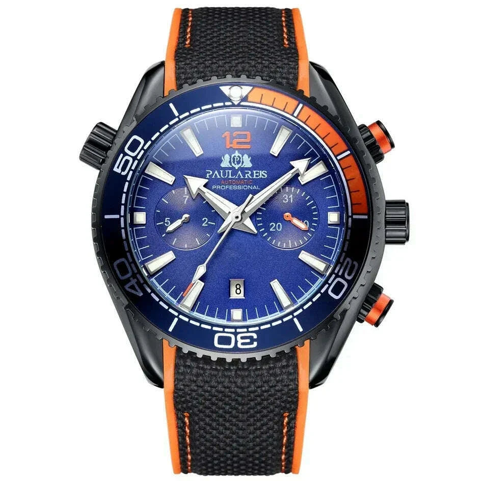 Automatic Watch for Men Mechanical Canvas Rubber Strap Orange Blue Red Multifunction Date Month Reloj Hombre Baratos