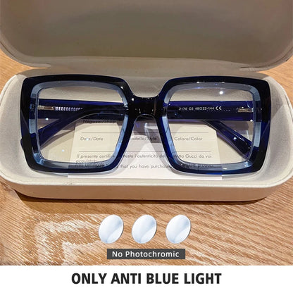 BLMUSA Square Photochromic Blue Light Blocking Large Frame Eyeglasses fashion Reading Glasses ladies Prescription Myopia Glasses - Kimlud