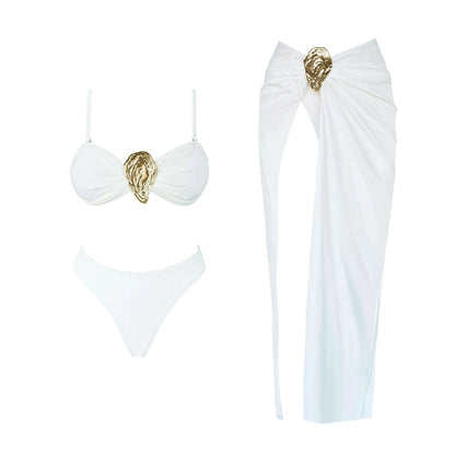 Off Shoulder Bikini With Skirt Women Swimsuit 2025 Biquini High Cut Swimwear Lady Holiday Bath Suit Female Beachwear Outfits