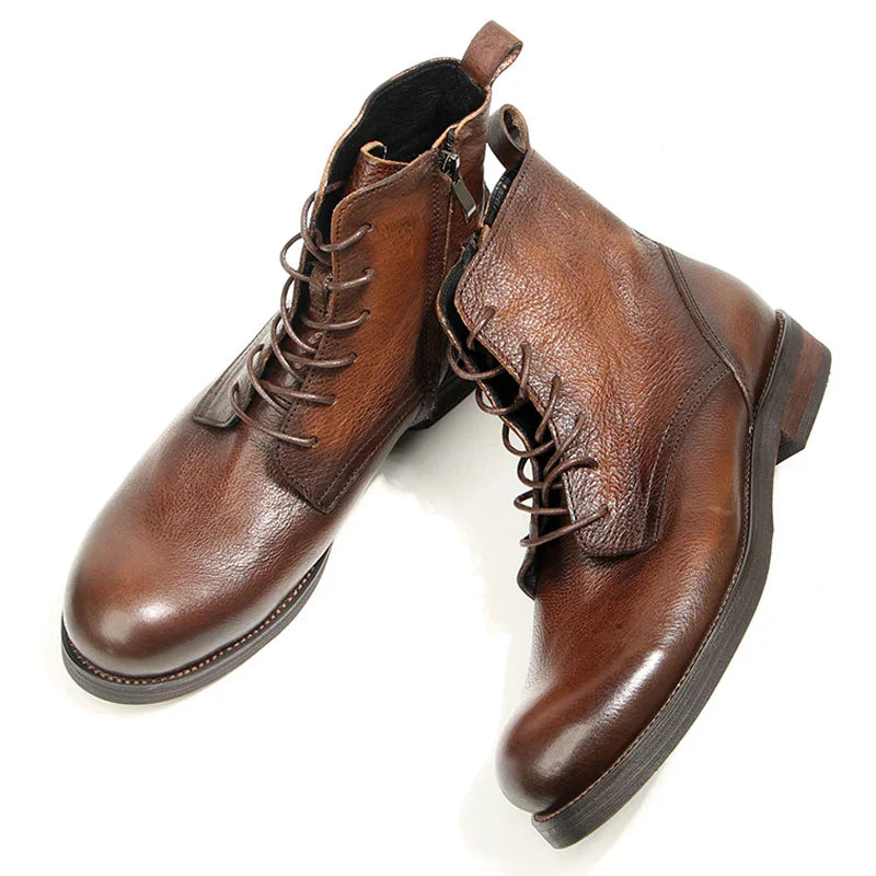 Cowhide Men's Boots Genuine Leather Shoes Men Side Zipper Men Ankle Boots Handmade Retro Leather Boots Luxury Men's Formal Shoes
