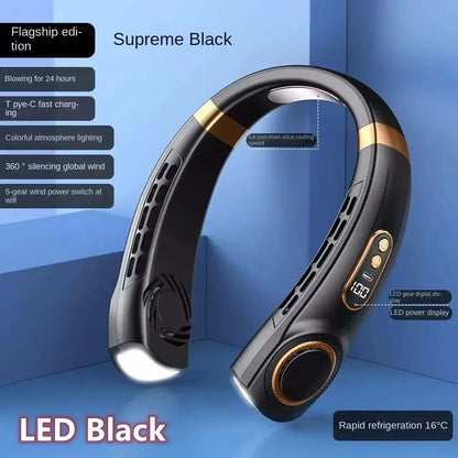 8000mAh USB Hanging Neck Fan Portable Bladeless Mini Rechargeable Mute LED Digital Display Electric Air Cooler Handheld - Kimlud