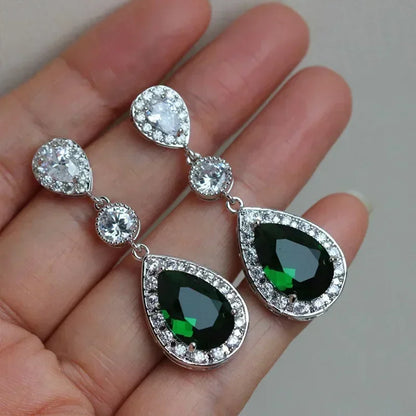 Fashionable Banquet Elegant Emerald Cubic Zirconia Earrings, High-end Inlaid Wedding Style Swaying Jewelry Accessories |...