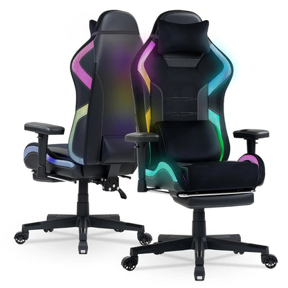 RGB LED Ergonomic Gaming Chair with Footrest Massage Lumbar Support for Adults Teens Black Customized