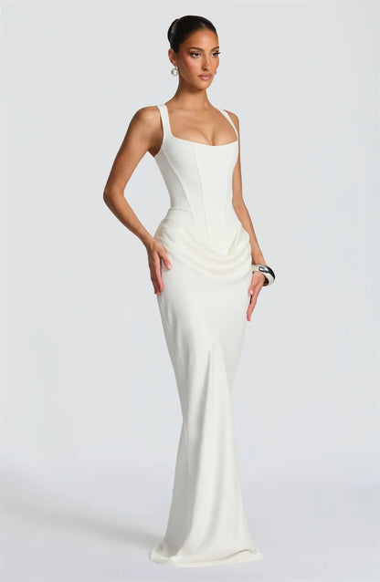 Mozision Elegant Backless Sexy Maxi Dress Women Gown Fashion Square Collar Sleeveless Skinny Ruched Club Party Long...