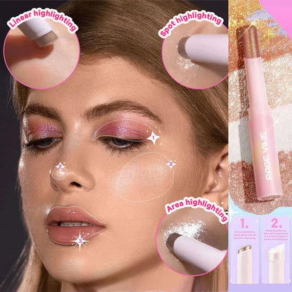 PAGE VINE Crystal Jelly Highlighter Eyeshadow Stick Shiny Multi-colored Pearlescent Shimmer Lip Balm Sparking Shine Face Makeup