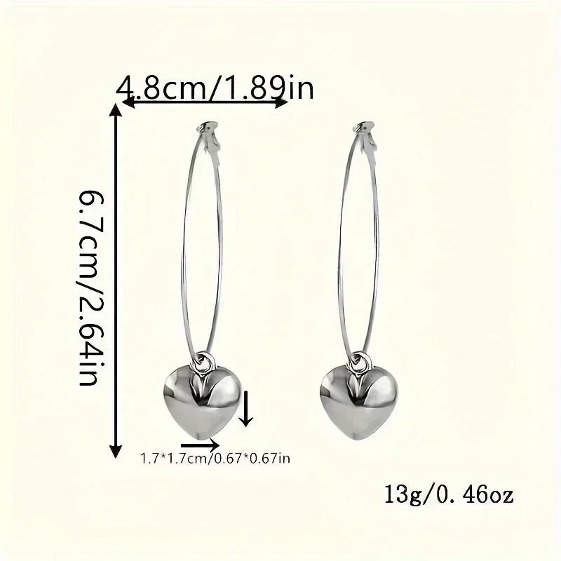 Heart Shaped Pendant Hollow Hoop Earrings Fashion Alloy Jewelry for Women Luxury Style for Date Nights and Vacations...