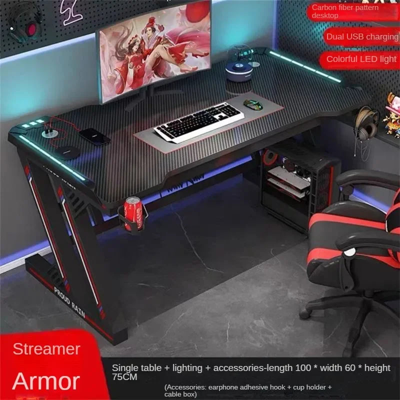 Light Luxury Gaming Table Carbon Fiber Computer Desks and Chair Set European Office Furniture Home Iron Bedroom Writing Table GL