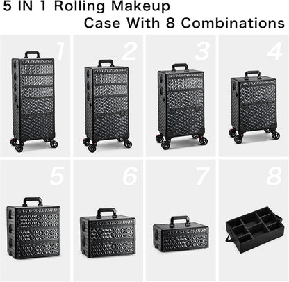 Professional Makeup Train Case on Wheels, Extra Large Cosmetic Case  Rolling Makeup Case Trolley Makeup Organizer with Wheels