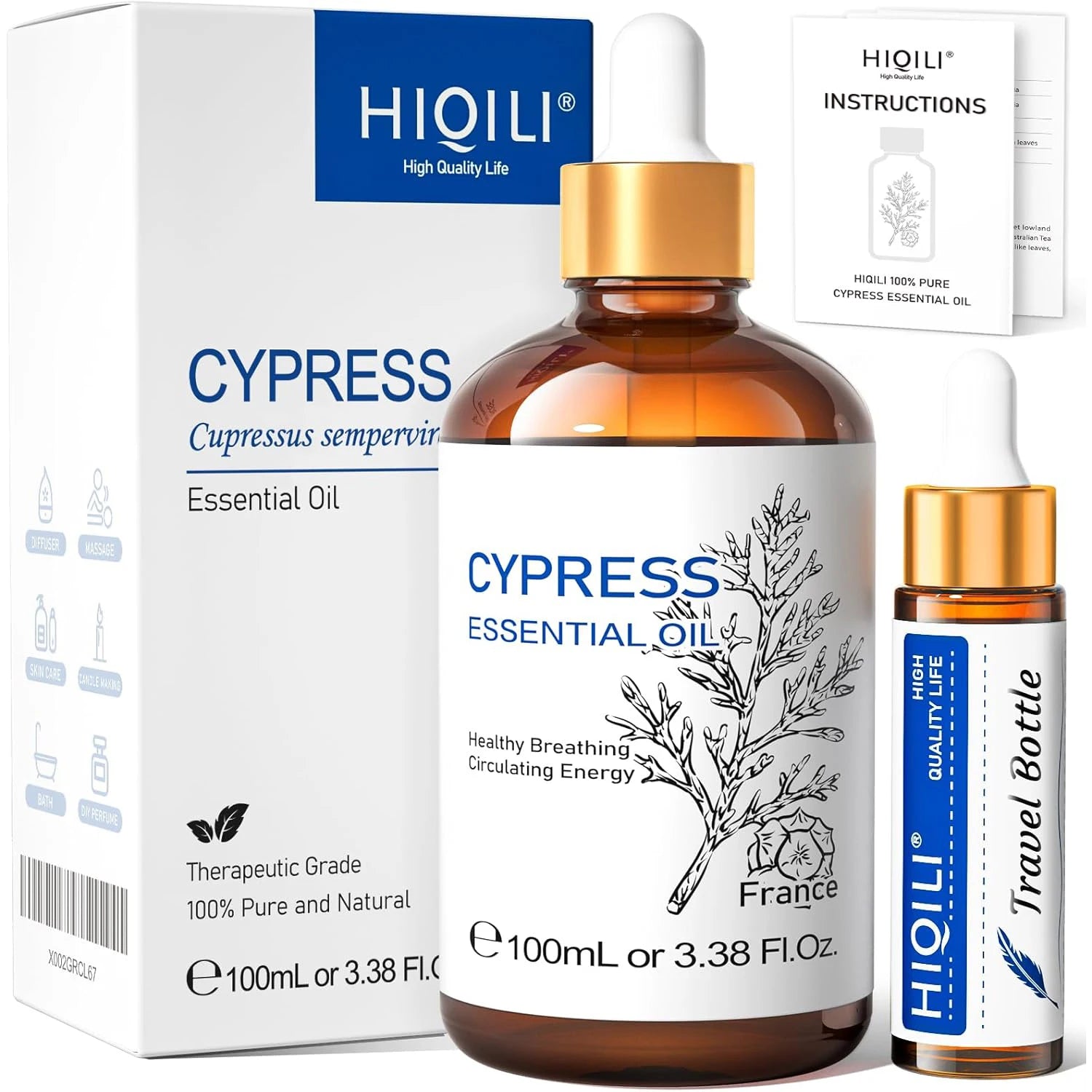 HIQILI 100ML Pure Sandalwood Essential Oil Lavender Jasmine Eucalyptus Peppermint Ylang Ylang Frankincense (Choose Scent)