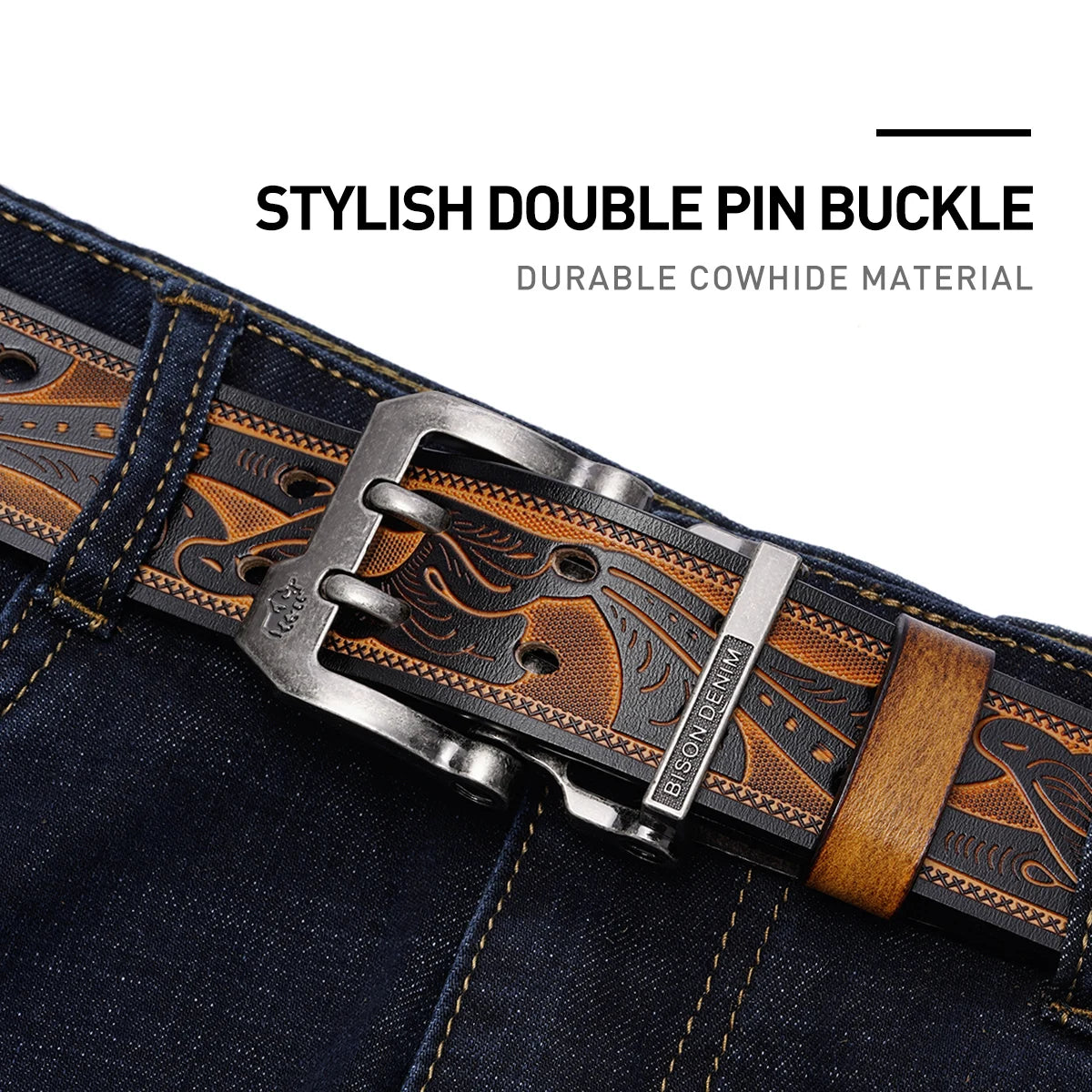 BISON DENIM Men Belt High Quality Leather Belt For Men Genuine Leather Strap Luxury Pin Buckle Fancy Vintage Jeans Belt For Men - Kimlud