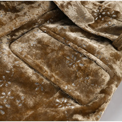 Fashion Velvet Print Lapel Belt Suit Pant Set Women Solid Lace Up Full Sleeve Blazer Wide Leg Cuffed Pants 2025 Autumn Lady Sets