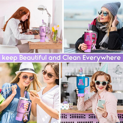 6 in 1 Cup Accessorie Set for Stanley Cup 40oz Tumbler Including Purple Silicone Straw Topper Boot Leak-proof Stopper Decoration