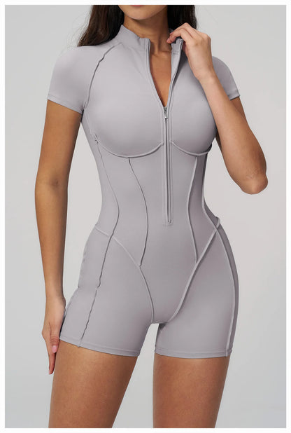 2026 Yoga Bodysuit Short Sleeves Women Tracksuits Gym Zipper Jumpsuits Sports Workout Rompers Fitness One-piece Suit Activewear - Kimlud