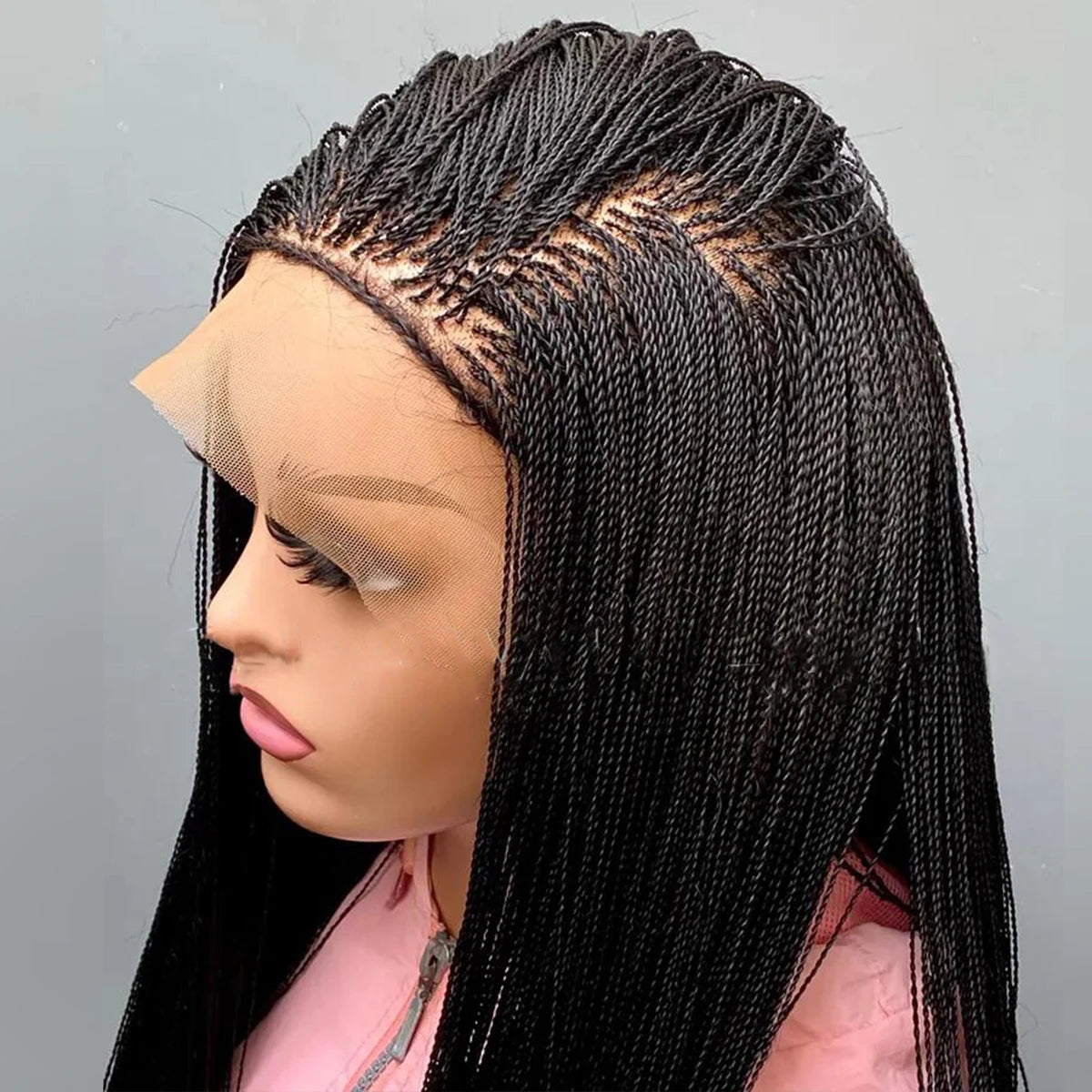 28 Inch Micro Twist Braided Wig for Black Women Front Lace Color 1B Black Braids Glueless Tiny Twist Braid Wigs