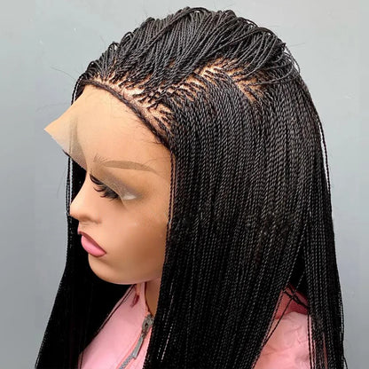 28 Inch Micro Twist Braided Wig for Black Women Front Lace Color 1B Black Braids Glueless Tiny Twist Braid Wigs