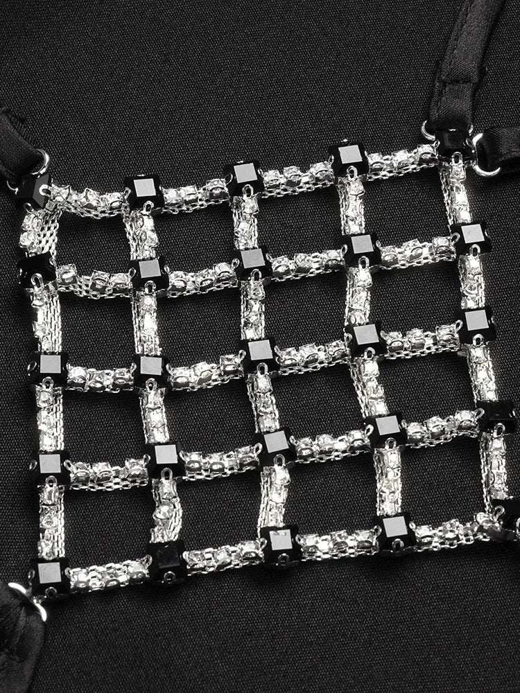 Sexy Halter Neck Straps Backless Diamonds Buckle Long Dress Women Black Sleeveless Slim Elegant Celebrity Evening Party Gowns