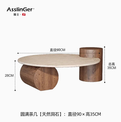 Stone Italian Side Table Nordic Natural Travertine Unique Wood Coffee Table Round Stone Designer Stolik Kawowy Home...