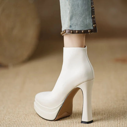 2025 New Ultra-high Heel Stretch Boots for Women Autumn Winter New Style Pointed-toe Thick-soled Waterproof Platform Ankle Boots